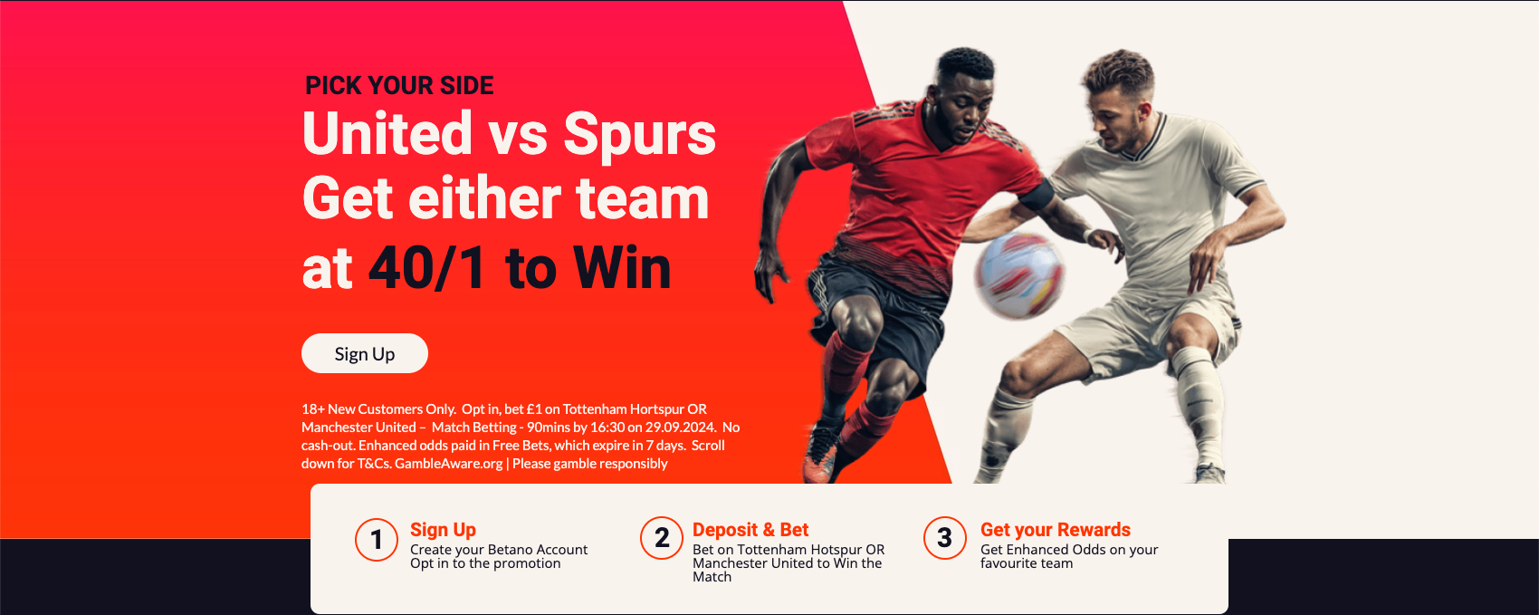 Betano Sign-Up Offer: Get 40/1 On Either Team To Win in Manchester Utd vs Spurs